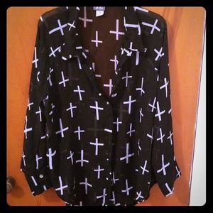 Sheer Blouse w/ Crosses